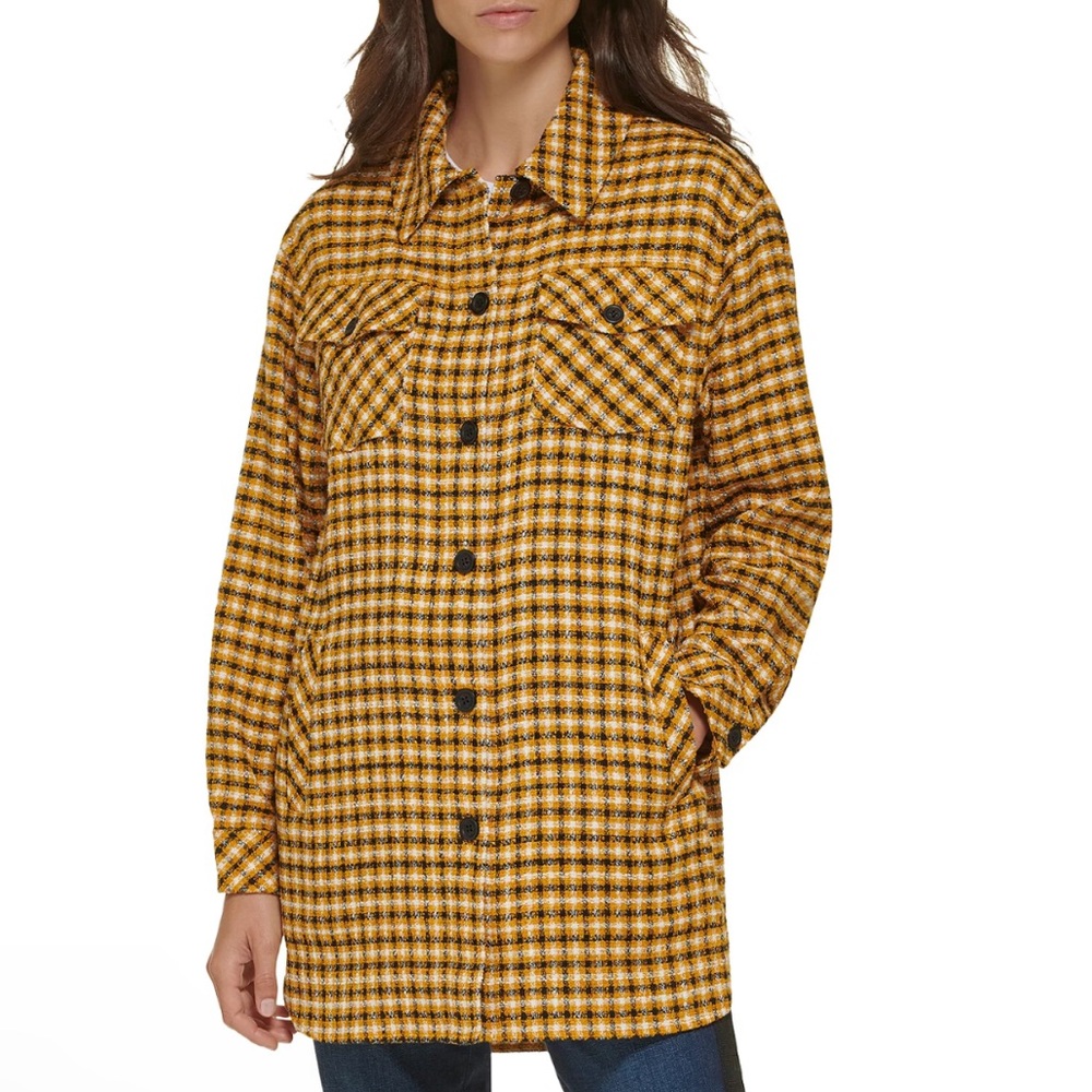 Karl Lagerfeld Paris Plaid Longline Shacket Size XXS Oversized NWT $189.50